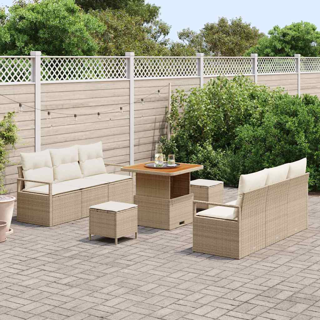 Conjunto de Sofá de Jardim 9 pcs Bege Rattan Sintético
