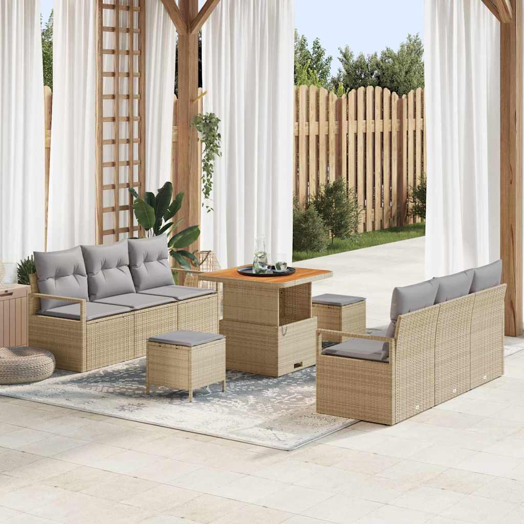 Conjunto de Sofá de Jardim 9 pcs Bege Rattan Sintético