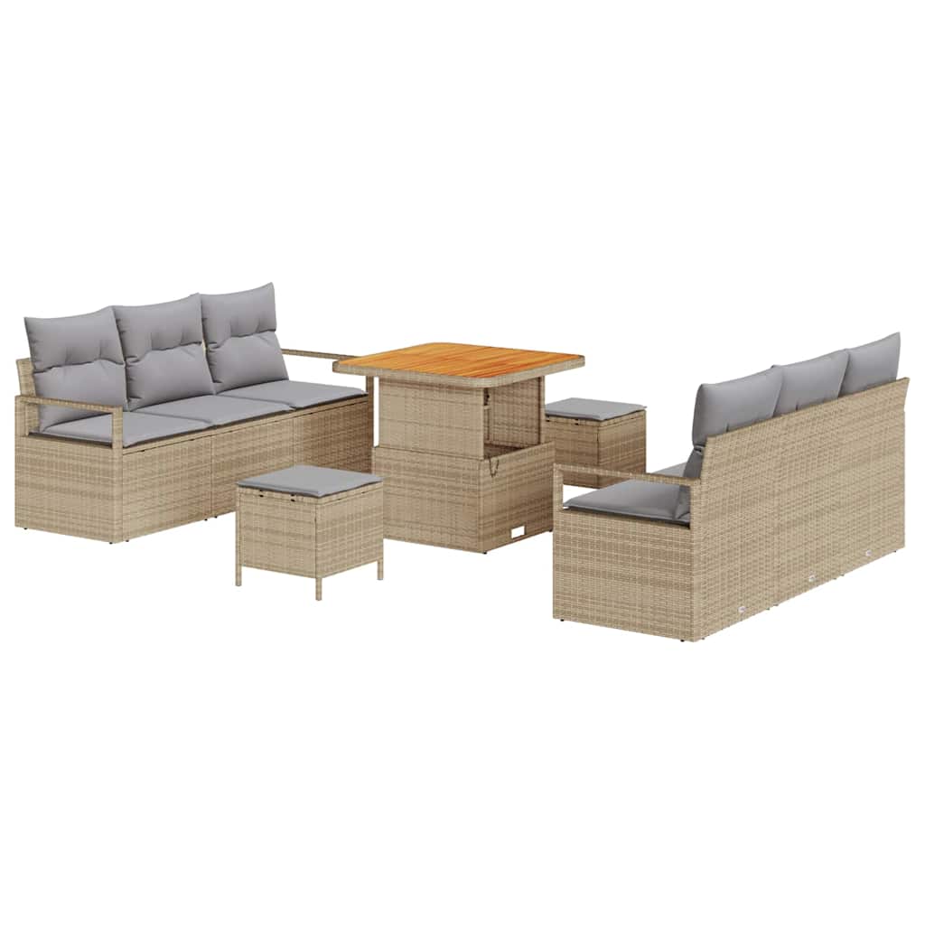 Conjunto de Sofá de Jardim 9 pcs Bege Rattan Sintético
