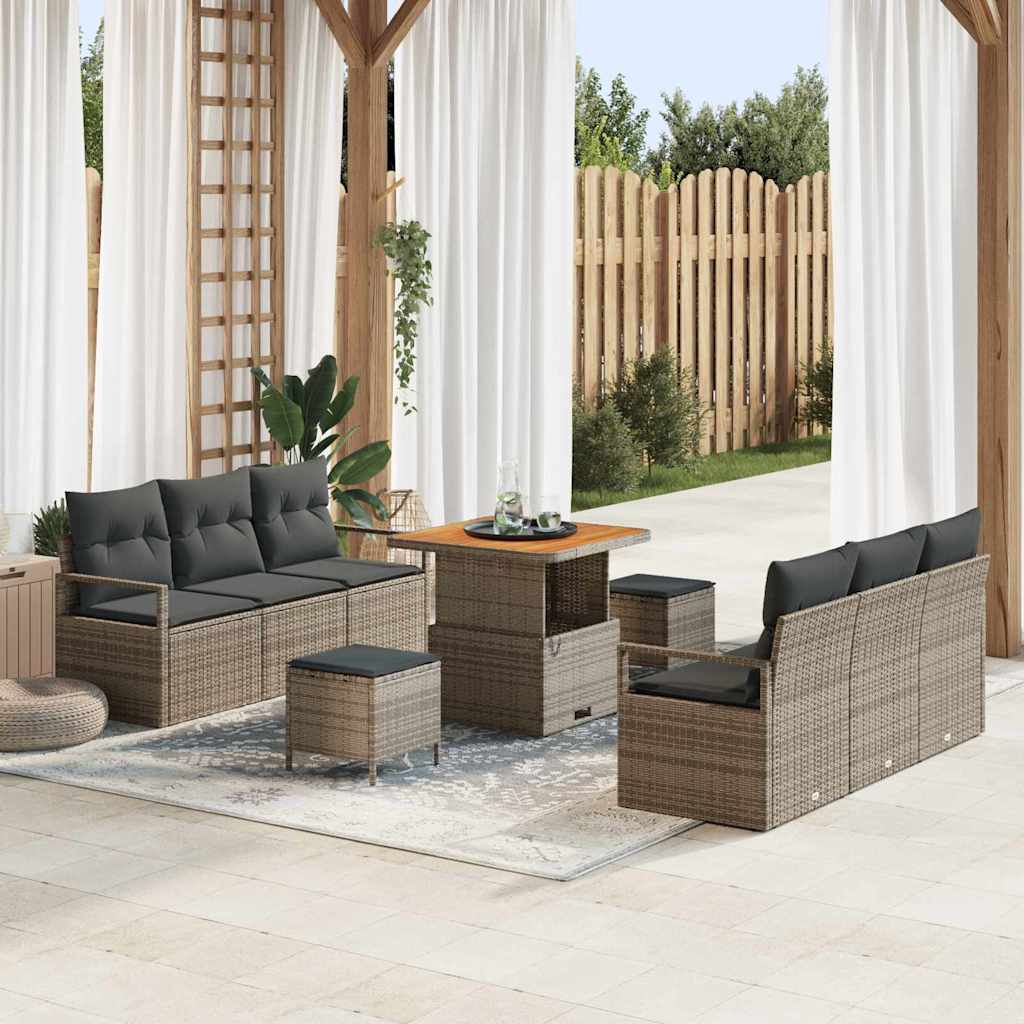 Conjunto de Sofá de Jardim 9 pcs Cinzeto Rattan Sintético