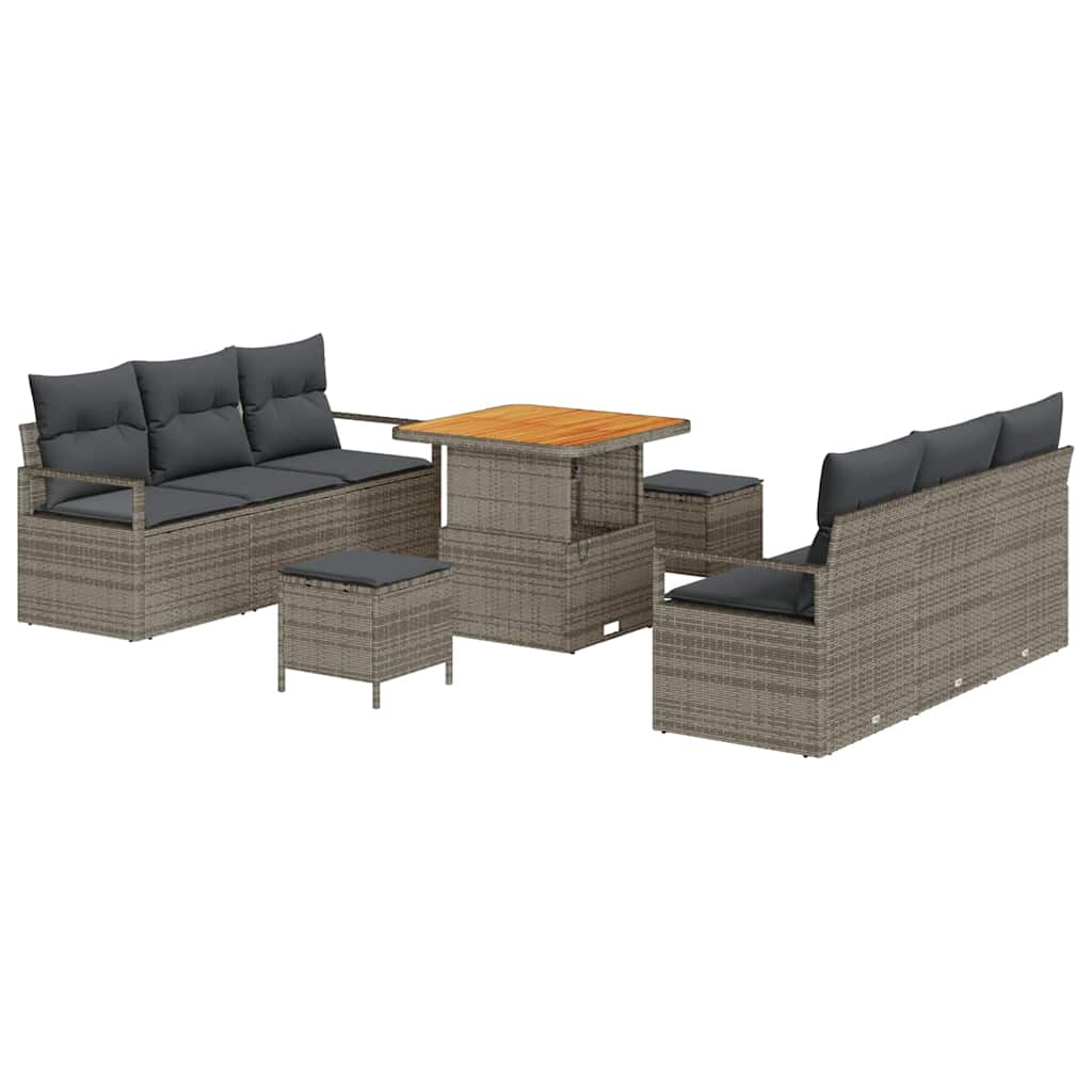 Conjunto de Sofá de Jardim 9 pcs Cinzeto Rattan Sintético