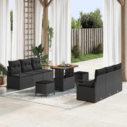 Conjunto de Sofá de Jardim 9 pcs Preto Rattan Sintético