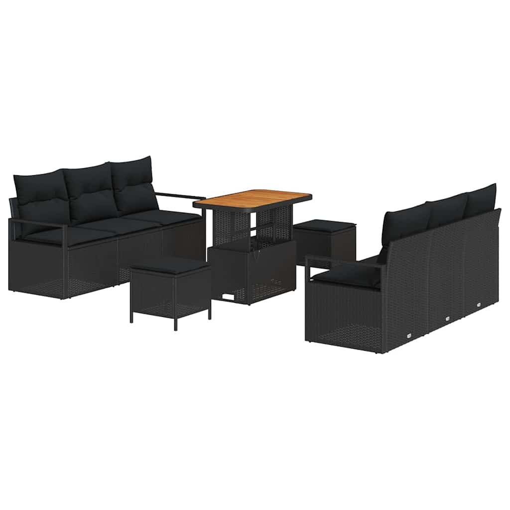 Conjunto de Sofá de Jardim 9 pcs Preto Rattan Sintético