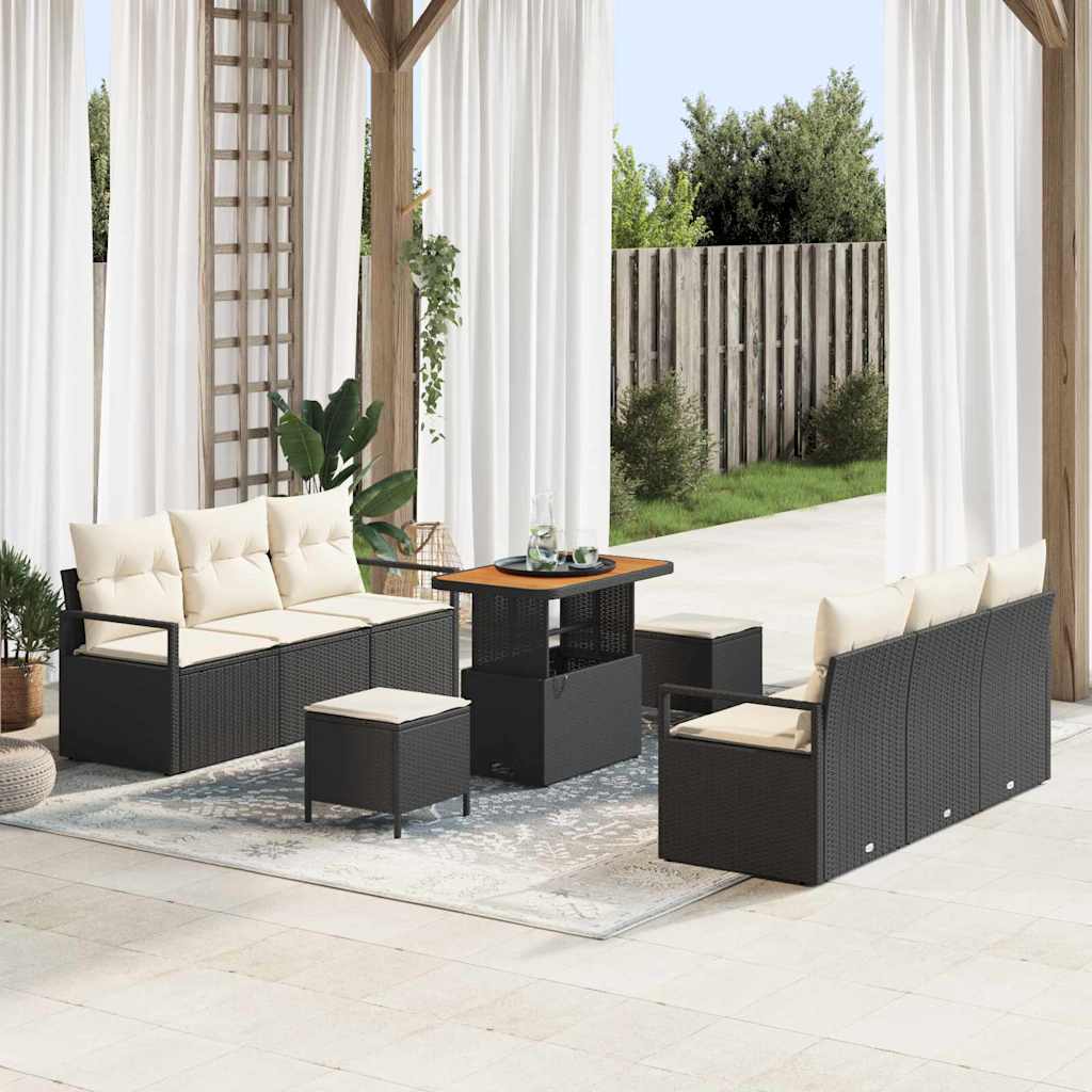 Conjunto de Sofá de Jardim 9 pcs Preto Rattan Sintético