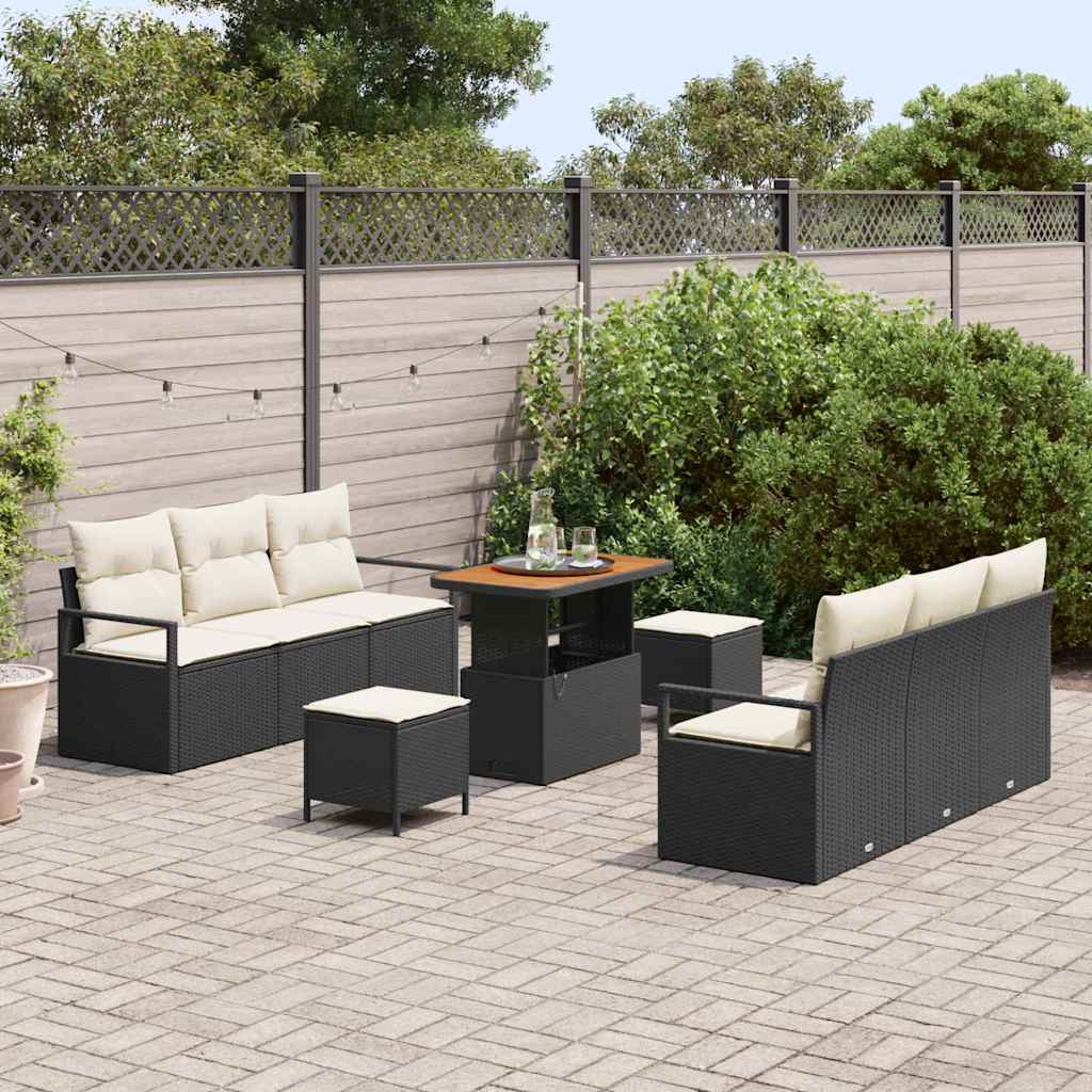 Conjunto de Sofá de Jardim 9 pcs Preto Rattan Sintético