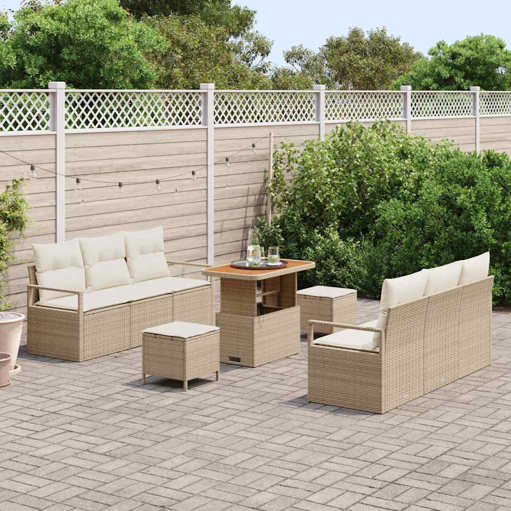Conjunto de Sofá de Jardim 9 pcs Bege Rattan Sintético