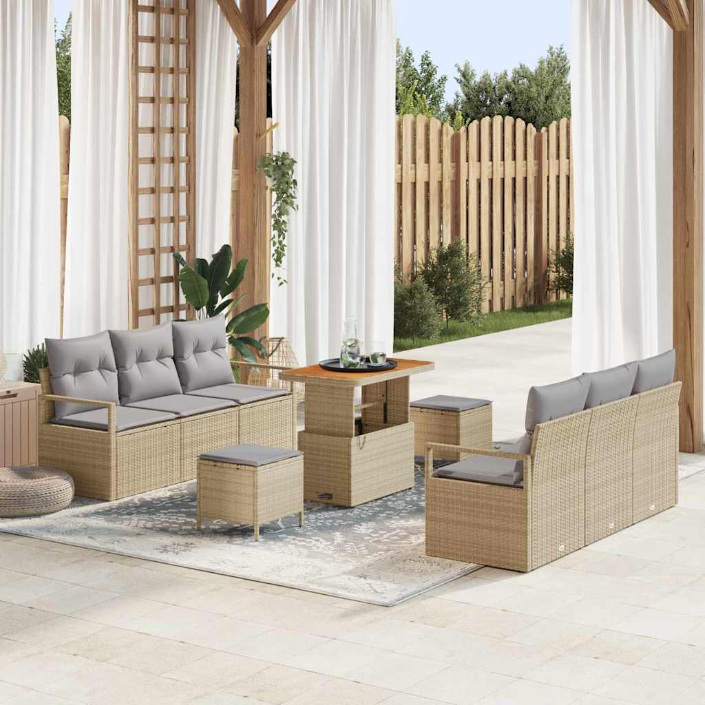 Conjunto de Sofá de Jardim 9 pcs Bege Rattan Sintético