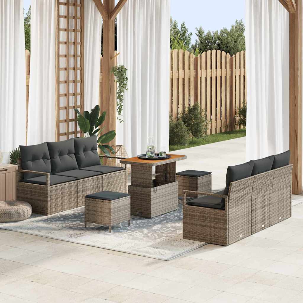 Conjunto de Sofá de Jardim 9 pcs Cinzeto Rattan Sintético