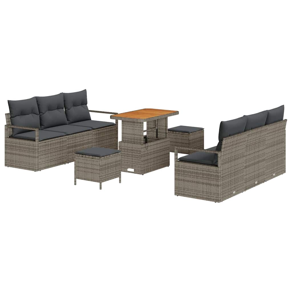 Conjunto de Sofá de Jardim 9 pcs Cinzeto Rattan Sintético