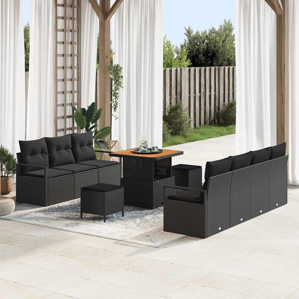 Conjunto de Sofá de Jardim 10 pcs Preto Rattan Sintético