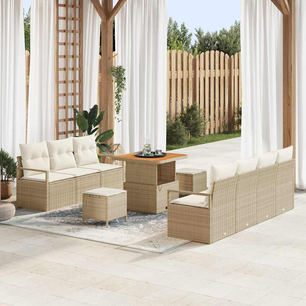 Conjunto de Sofá de Jardim 10 pcs Bege Rattan Sintético