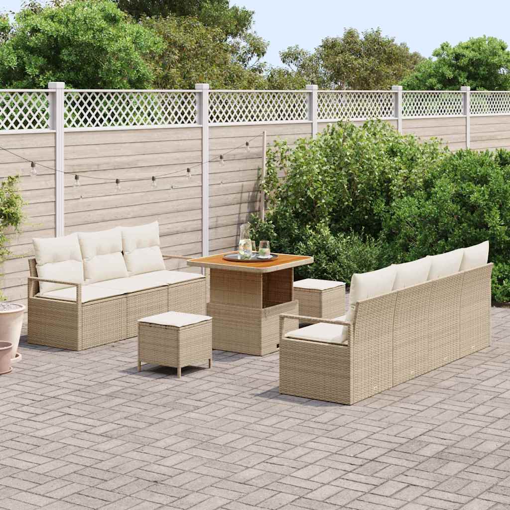 Conjunto de Sofá de Jardim 10 pcs Bege Rattan Sintético
