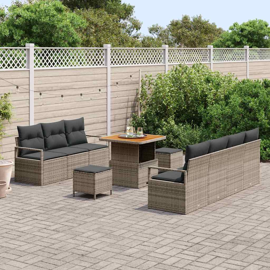 Conjunto de Sofá de Jardim 10 pcs Cinzeto Rattan Sintético