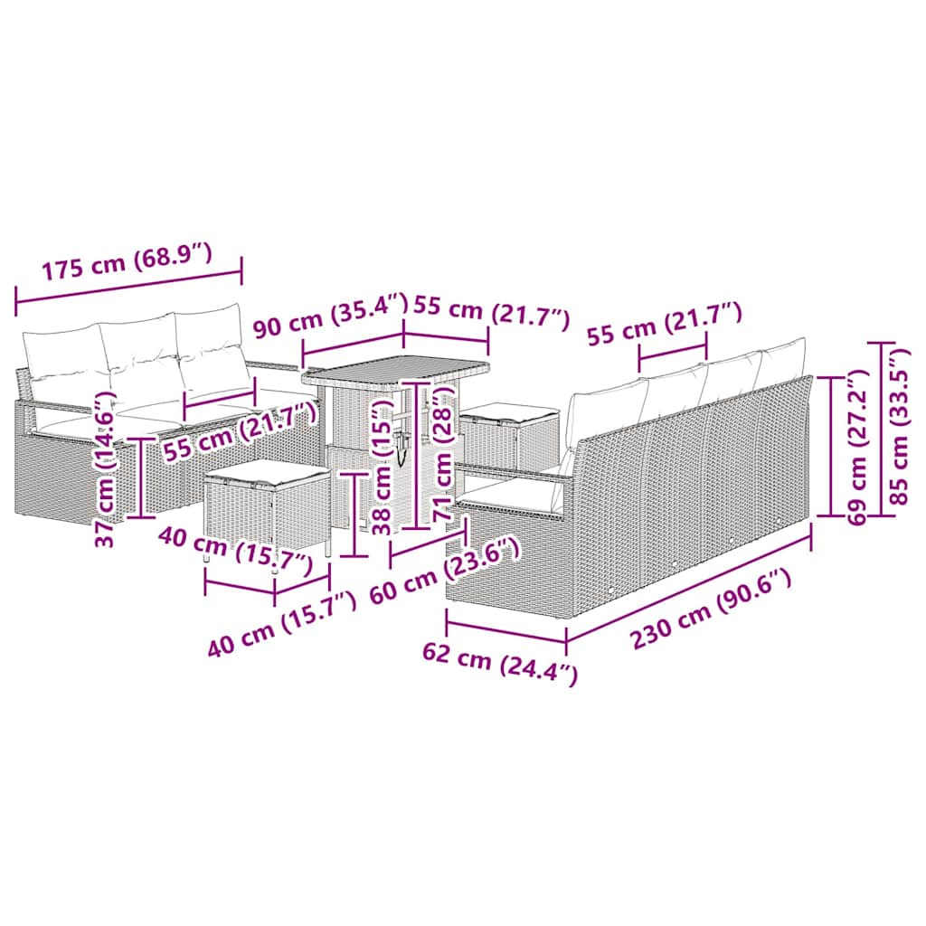 Conjunto de Sofá de Jardim 10 pcs Preto Rattan Sintético