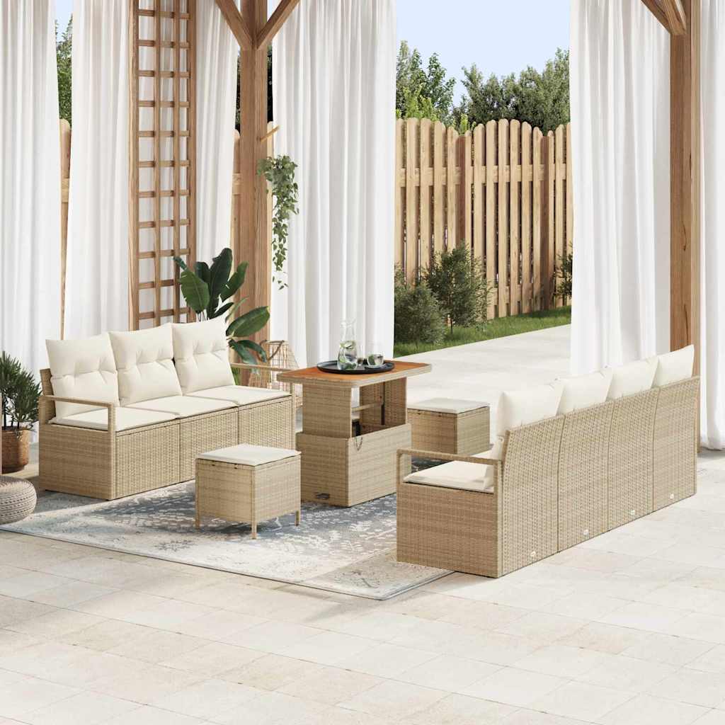 Conjunto de Sofá de Jardim 10 pcs Bege Rattan Sintético