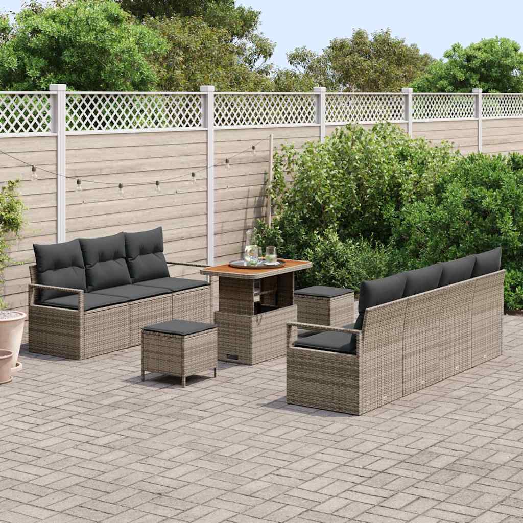 Conjunto de Sofá de Jardim 10 pcs Cinzeto Rattan Sintético