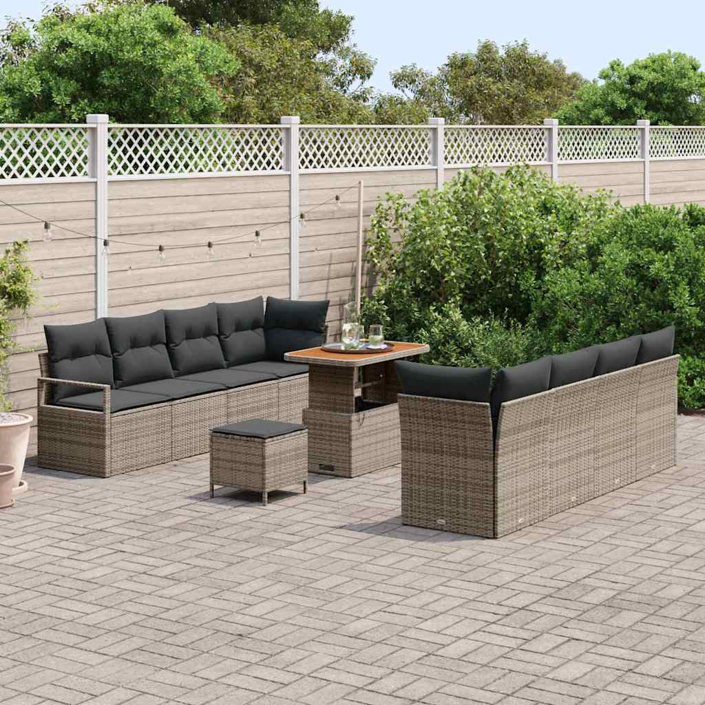 Conjunto de Sofá de Jardim 11 pcs Cinzeto Rattan Sintético