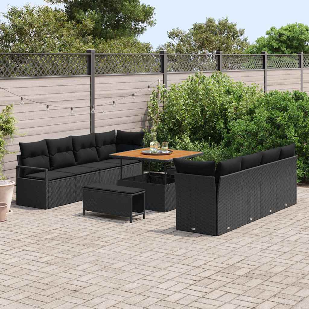 Conjunto de Sofá de Jardim 11 pcs Preto Rattan Sintético