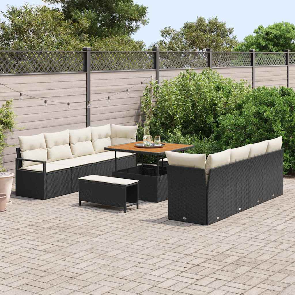 Conjunto de Sofá de Jardim 11 pcs Preto Rattan Sintético