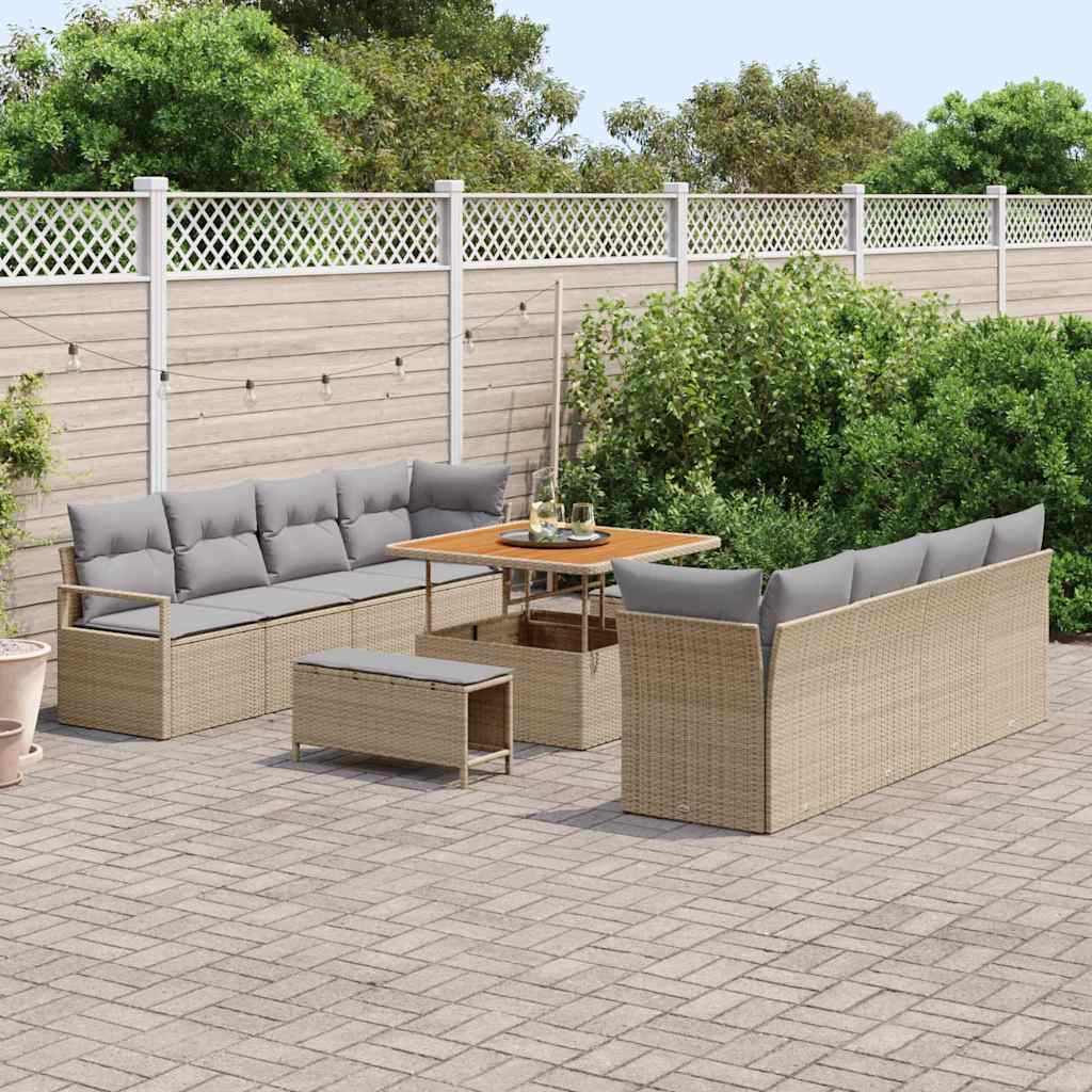 Conjunto de Sofá de Jardim 11 pcs Bege Rattan Sintético