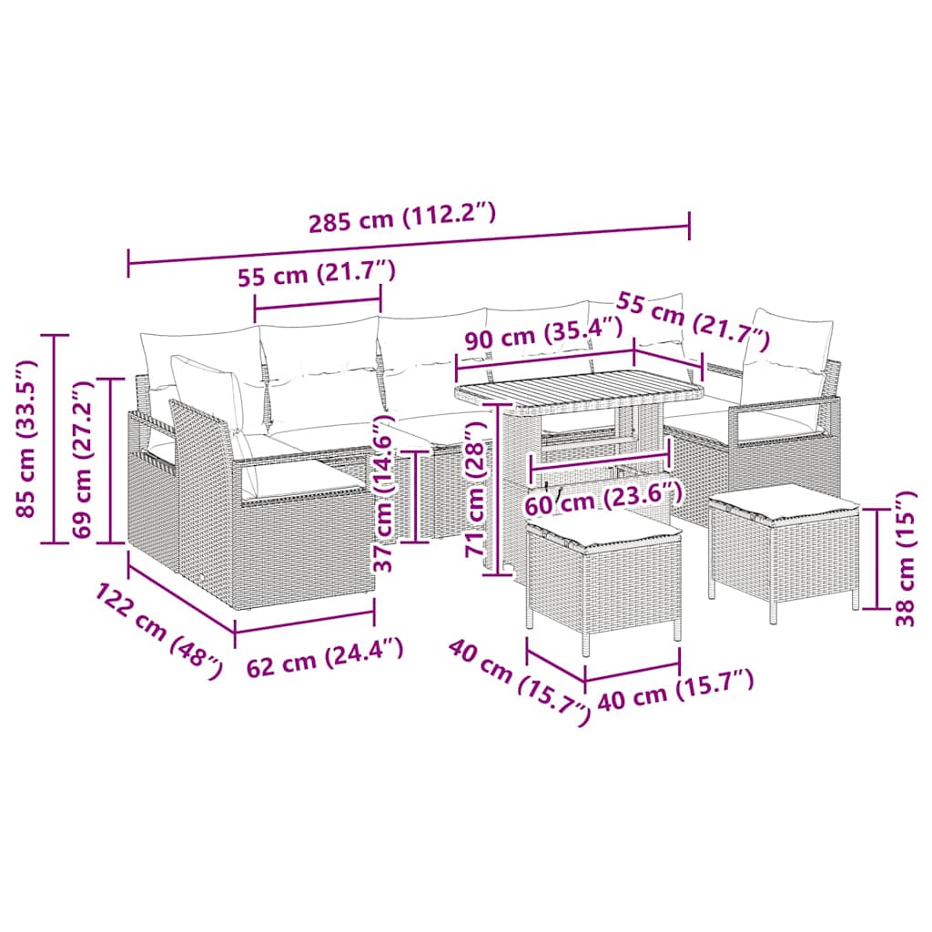 Conjunto de Sofá de Jardim 10 pcs Preto Rattan Sintético