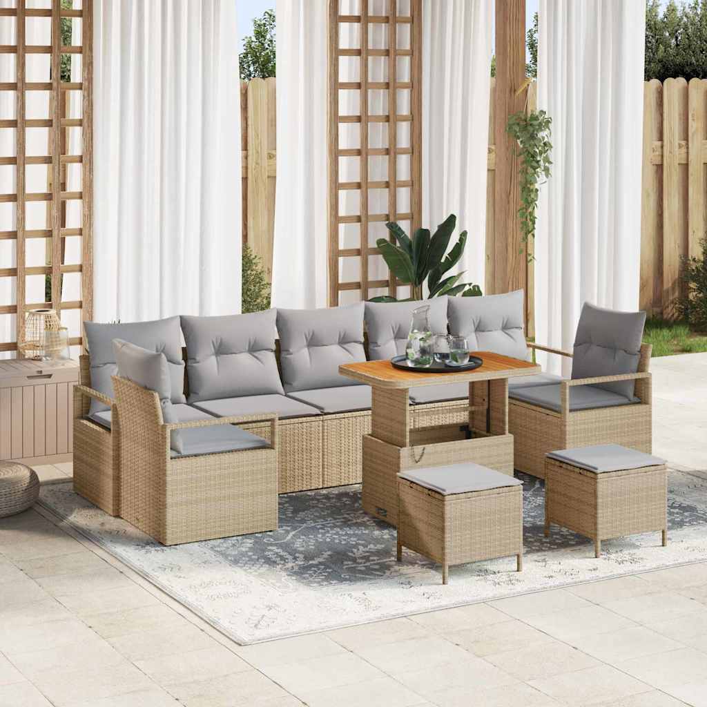 Conjunto de Sofá de Jardim 10 pcs Bege Rattan Sintético