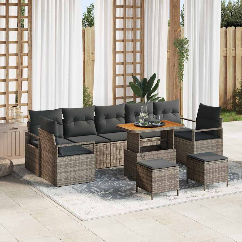 Conjunto de Sofá de Jardim 10 pcs Cinzeto Rattan Sintético