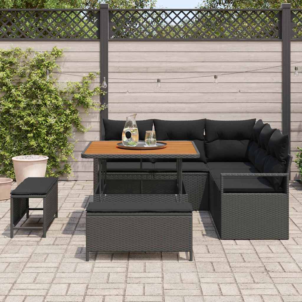 Conjunto de Sofá de Jardim 8 pcs Preto Rattan Sintético