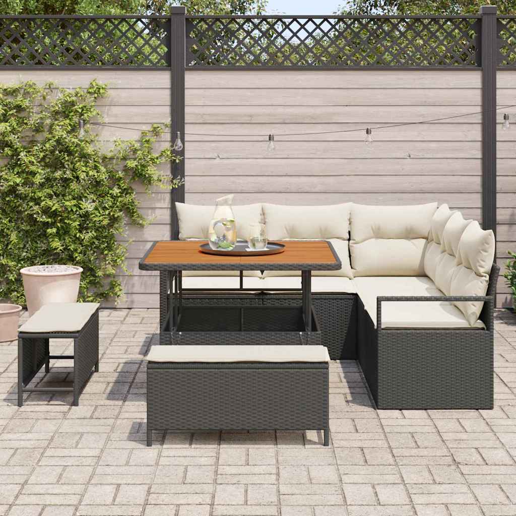 Conjunto de Sofá de Jardim 8 pcs Preto Rattan Sintético
