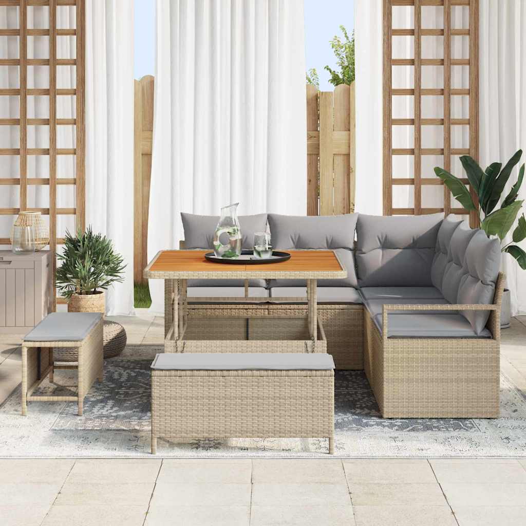 Conjunto de Sofá de Jardim 8 pcs Bege Rattan Sintético