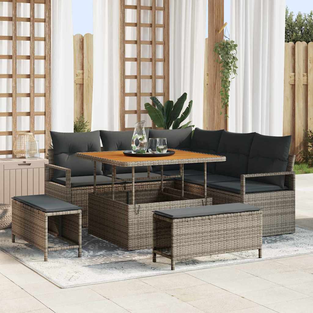 Conjunto de Sofá de Jardim 8 pcs Cinzeto Rattan Sintético