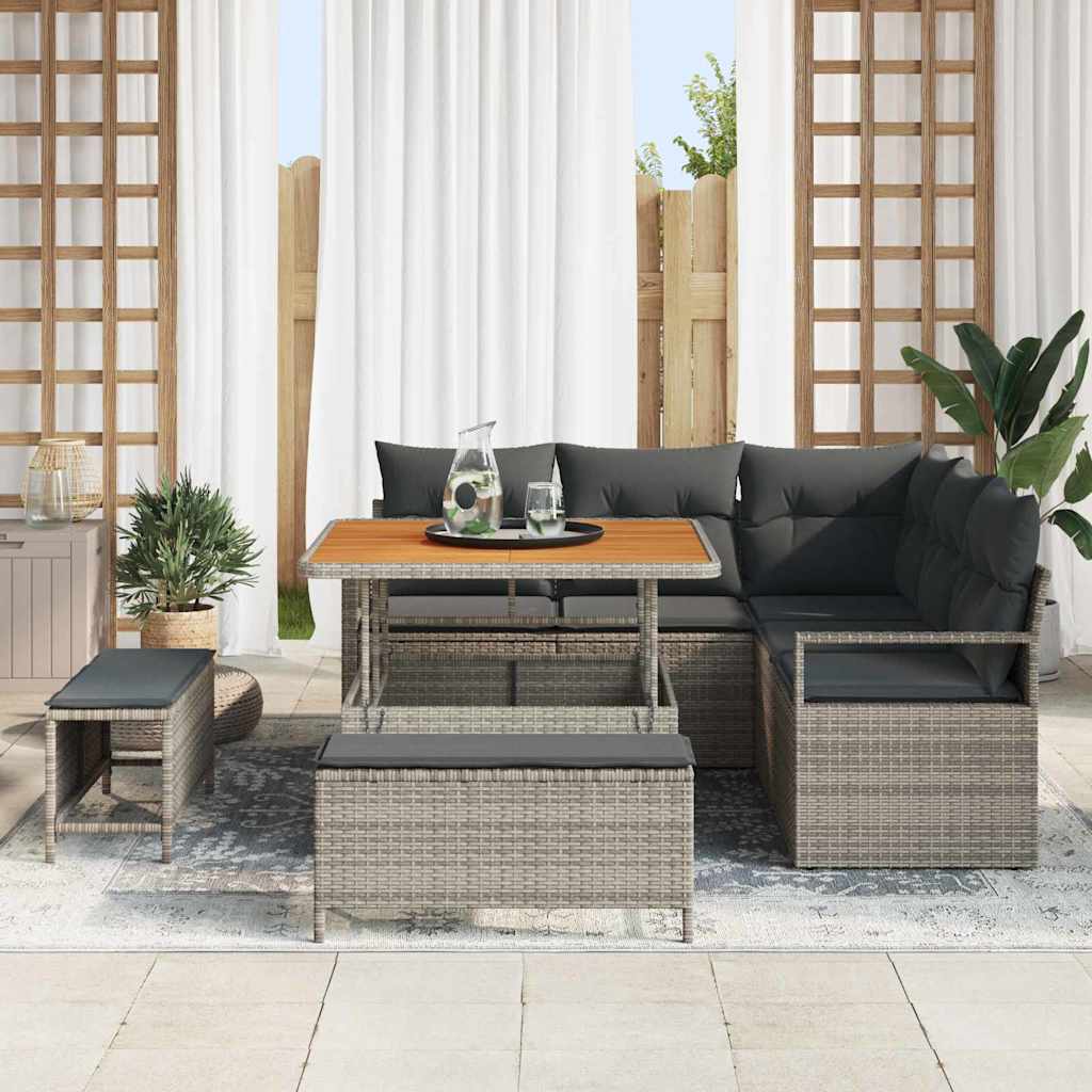 Conjunto de Sofá de Jardim 8 pcs Cinzeto Rattan Sintético