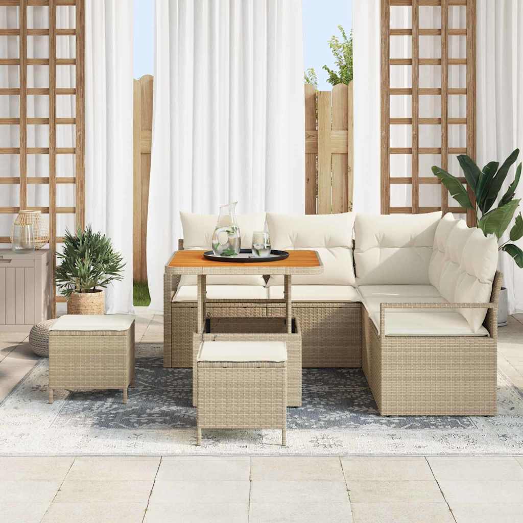 Conjunto de Sofá de Jardim 8 pcs Bege Rattan Sintético