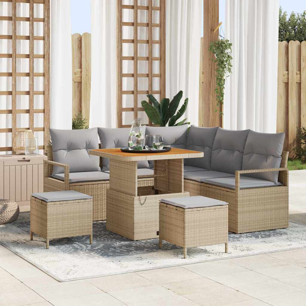 Conjunto de Sofá de Jardim 8 pcs Bege Rattan Sintético