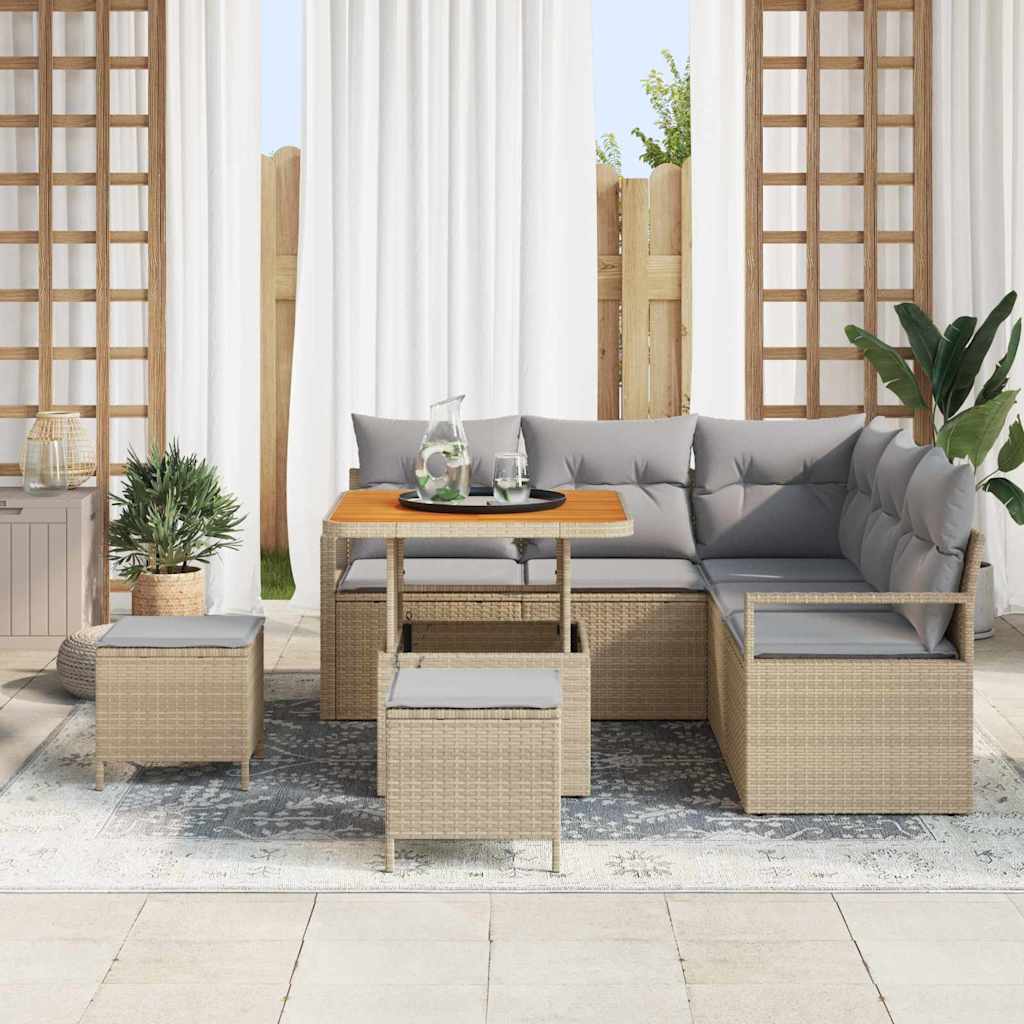 Conjunto de Sofá de Jardim 8 pcs Bege Rattan Sintético