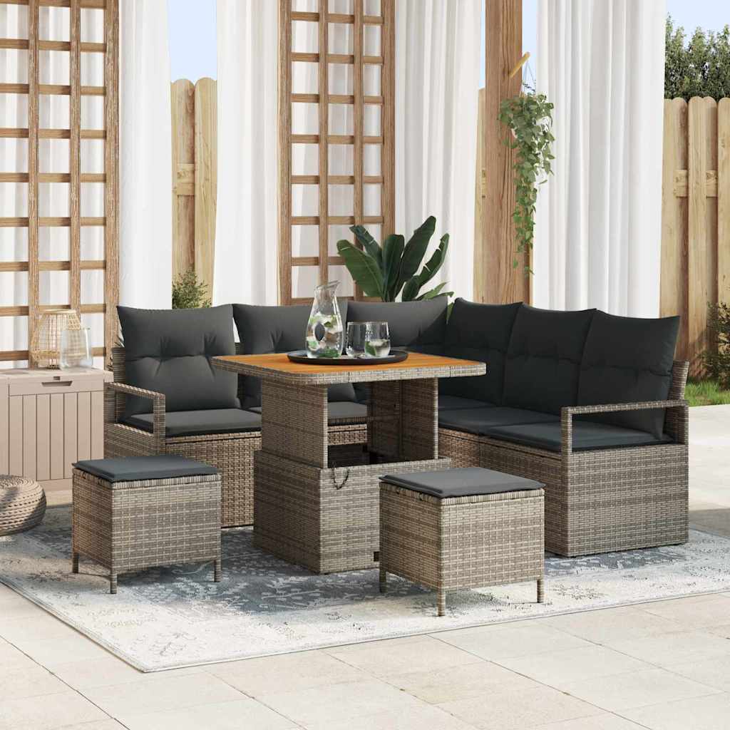 Conjunto de Sofá de Jardim 8 pcs Cinzeto Rattan Sintético