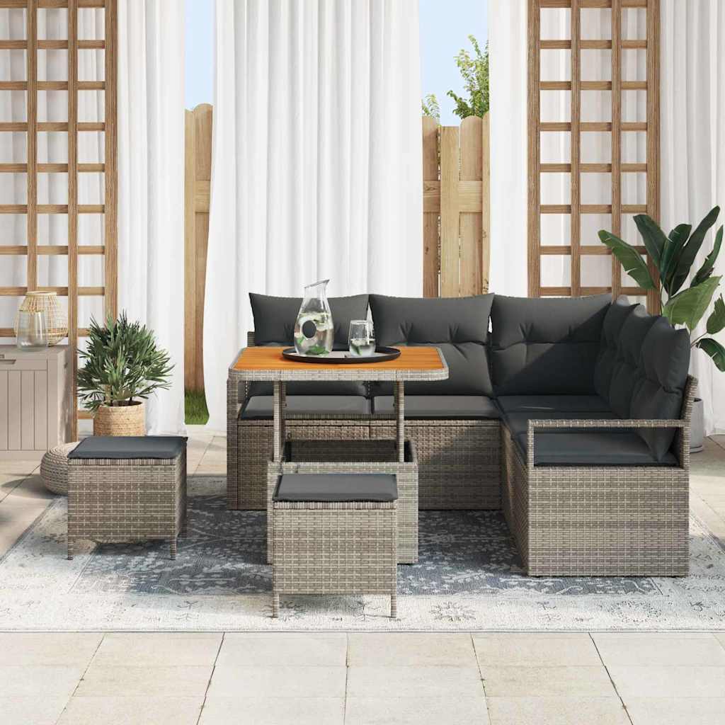 Conjunto de Sofá de Jardim 8 pcs Cinzeto Rattan Sintético