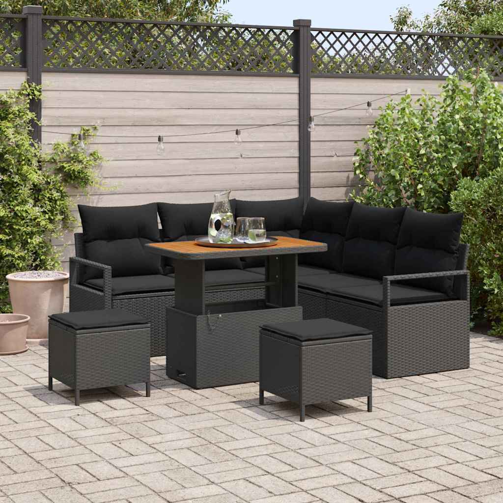 Conjunto de Sofá de Jardim 8 pcs Preto Rattan Sintético
