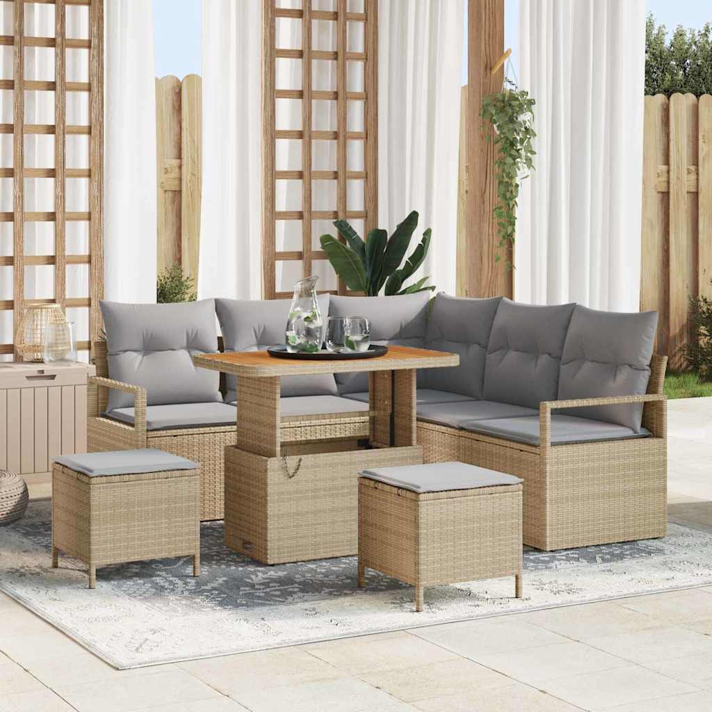 Conjunto de Sofá de Jardim 8 pcs Bege Rattan Sintético