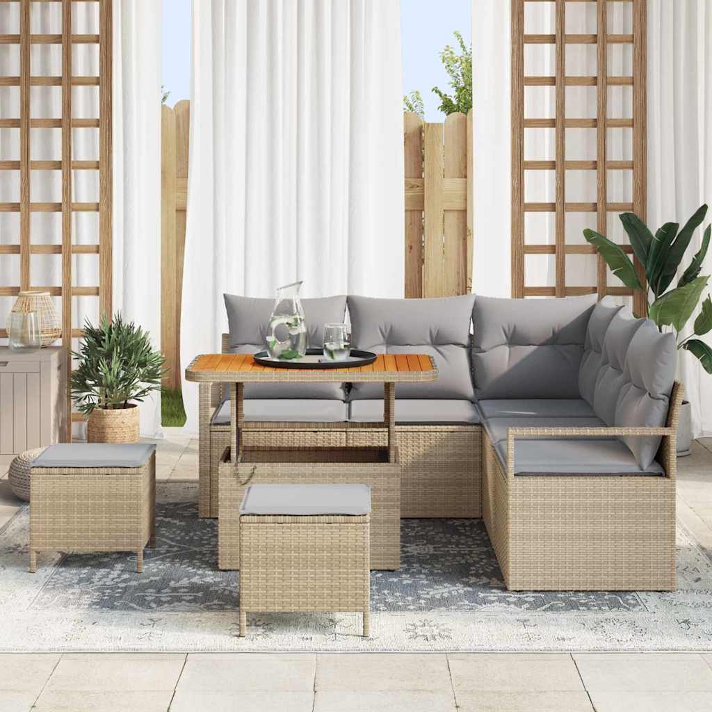 Conjunto de Sofá de Jardim 8 pcs Bege Rattan Sintético