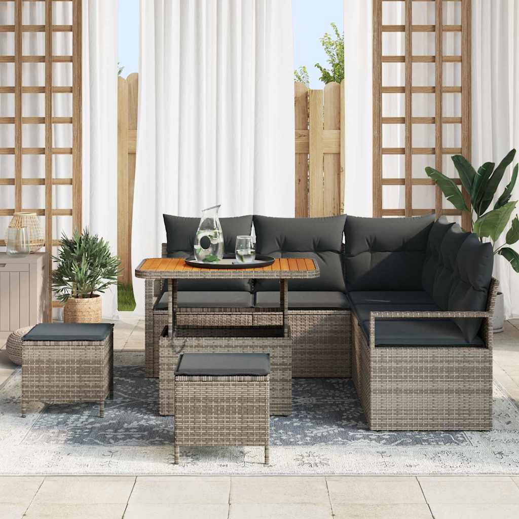 Conjunto de Sofá de Jardim 8 pcs Cinzeto Rattan Sintético