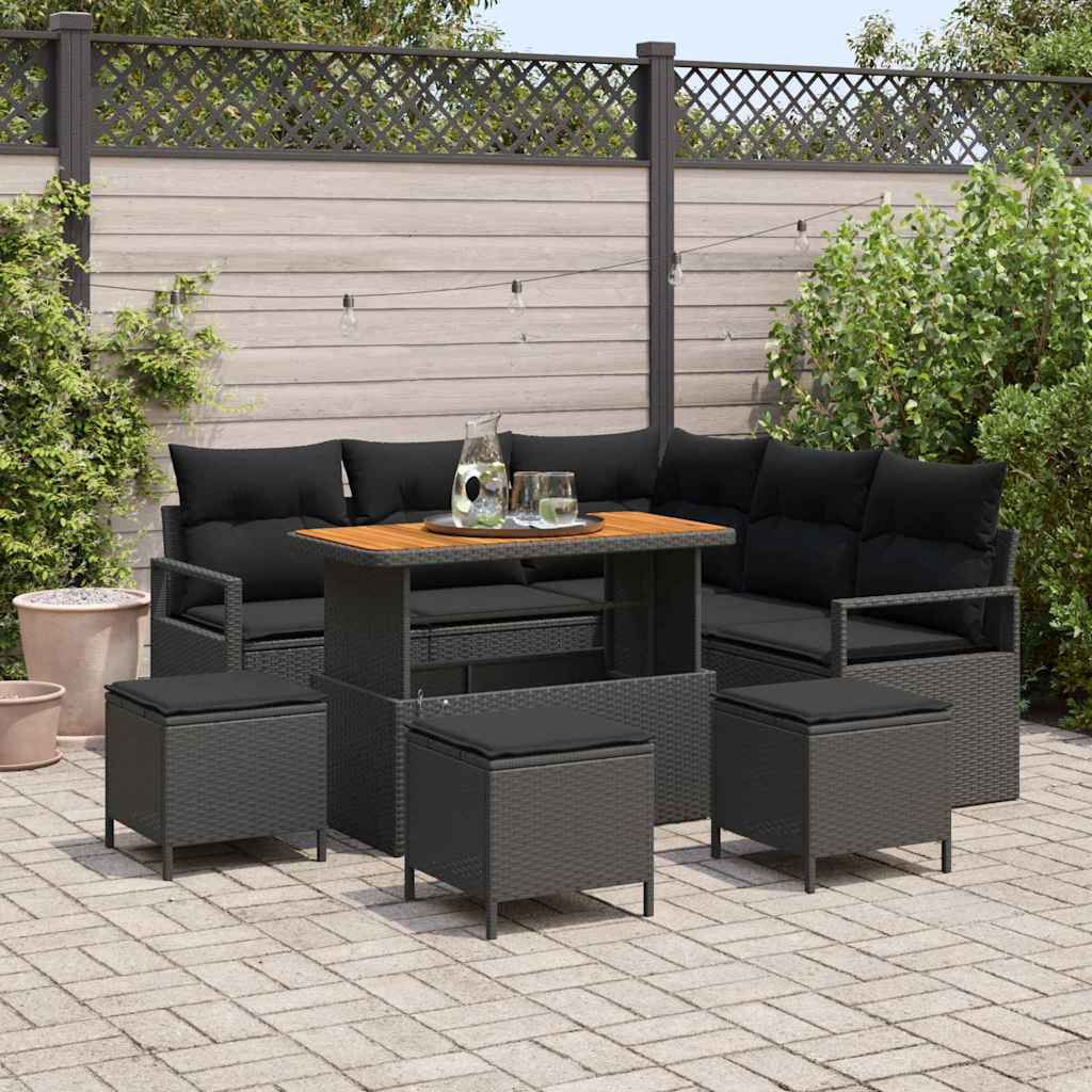 Conjunto de Sofá de Jardim 9 pcs Preto Rattan Sintético