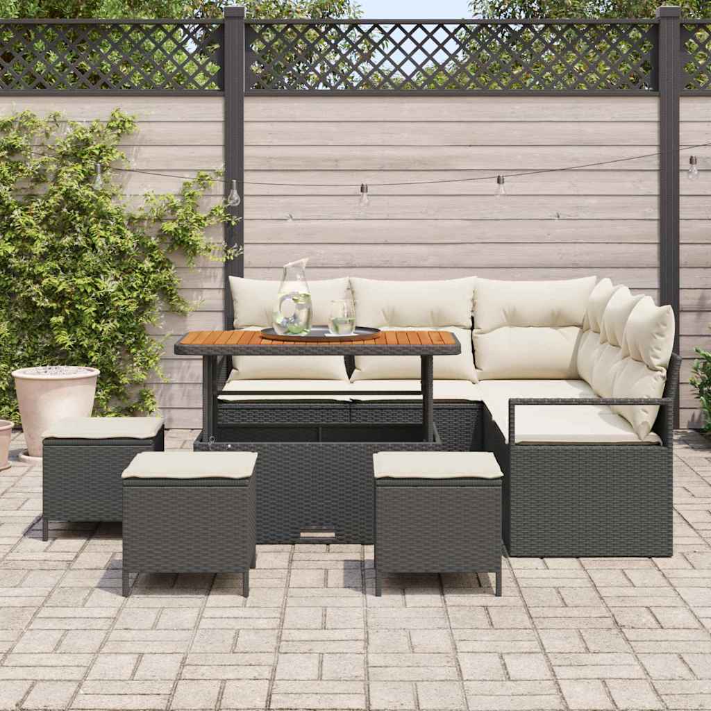 Conjunto de Sofá de Jardim 9 pcs Preto Rattan Sintético