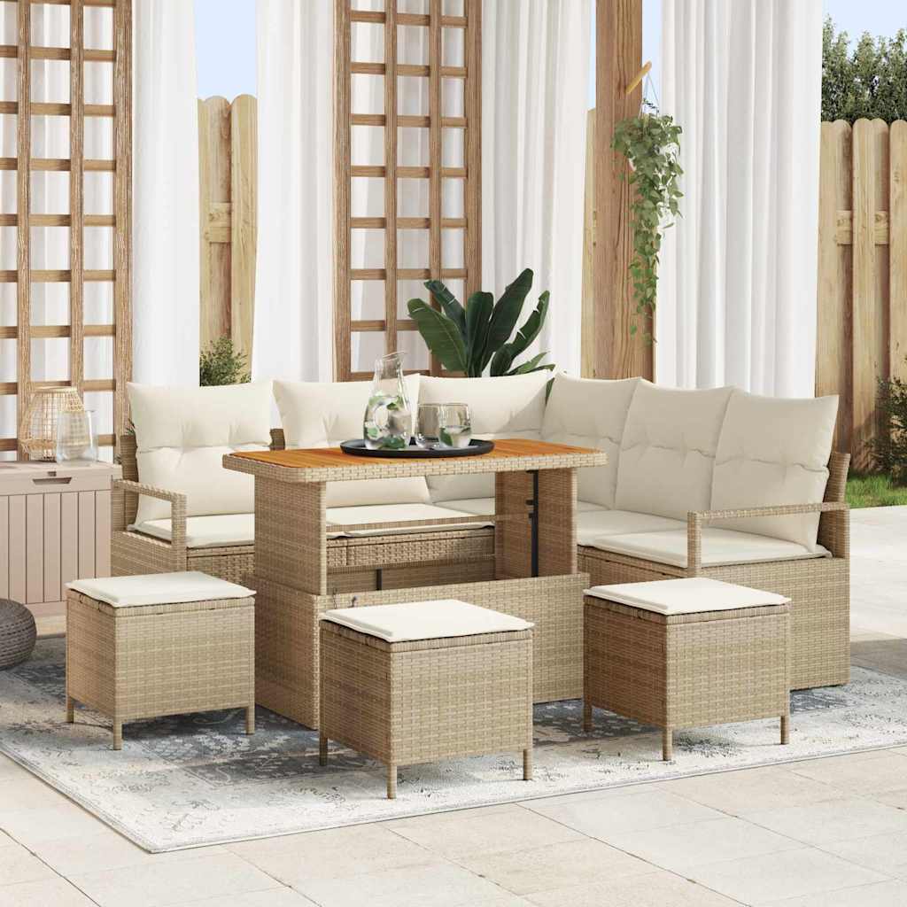 Conjunto de Sofá de Jardim 9 pcs Bege Rattan Sintético