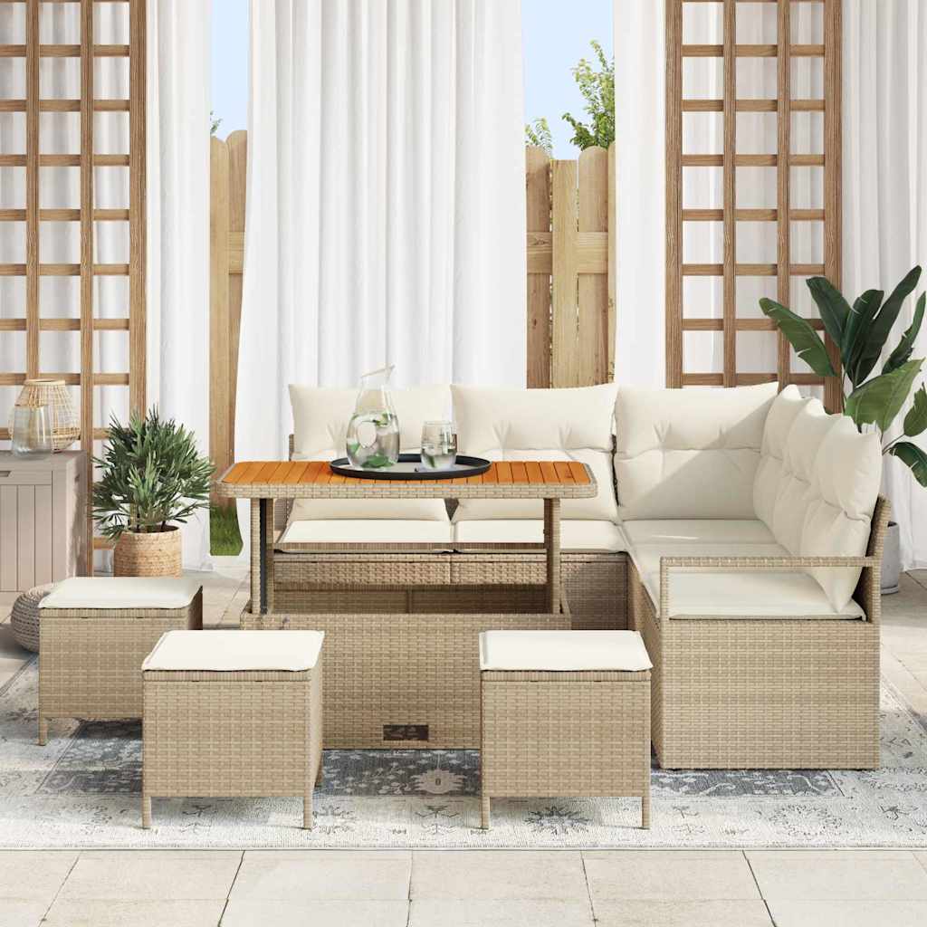Conjunto de Sofá de Jardim 9 pcs Bege Rattan Sintético