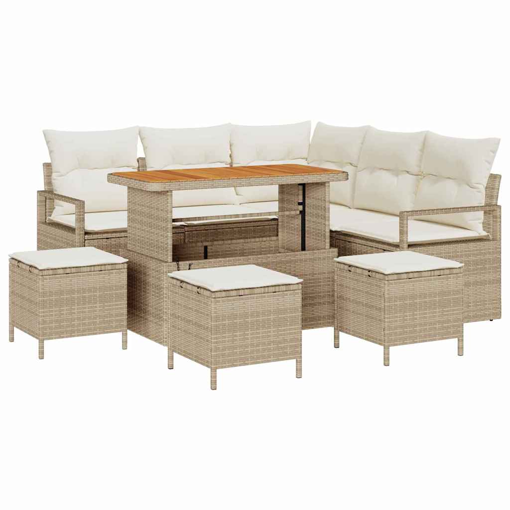 Conjunto de Sofá de Jardim 9 pcs Bege Rattan Sintético
