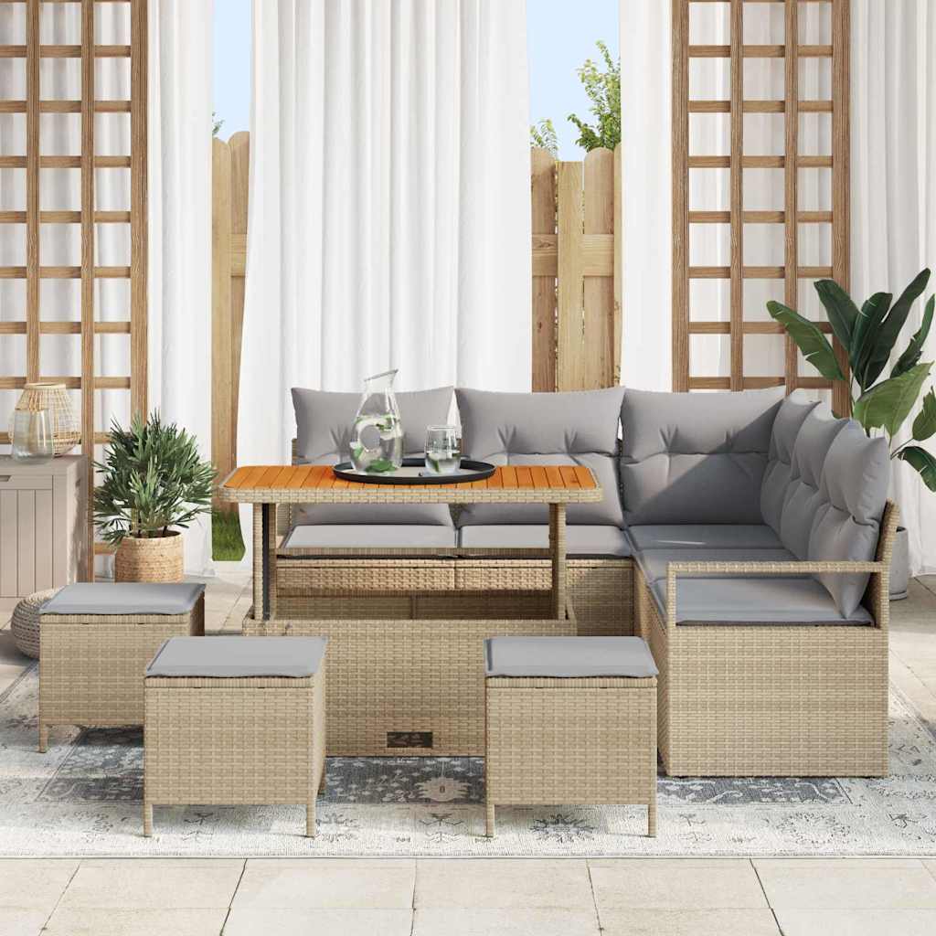 Conjunto de Sofá de Jardim 9 pcs Bege Rattan Sintético