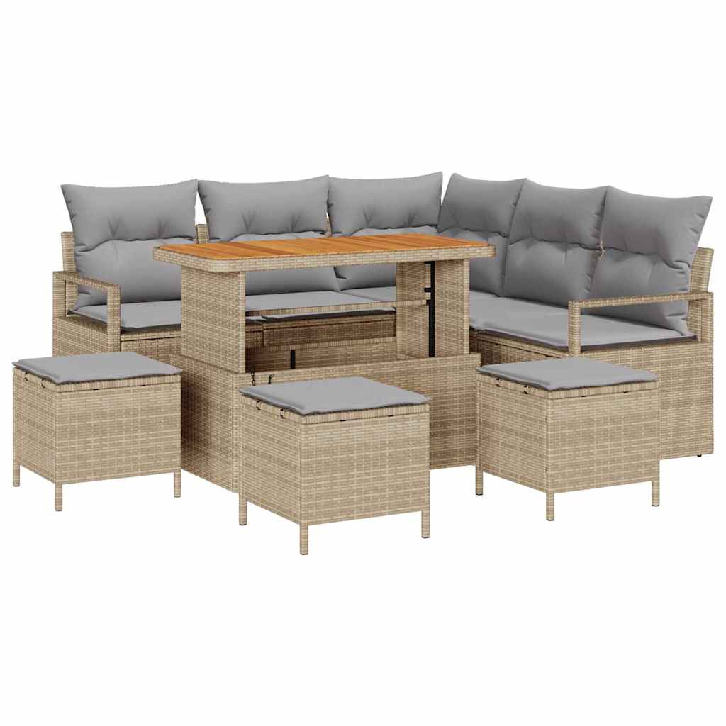 Conjunto de Sofá de Jardim 9 pcs Bege Rattan Sintético