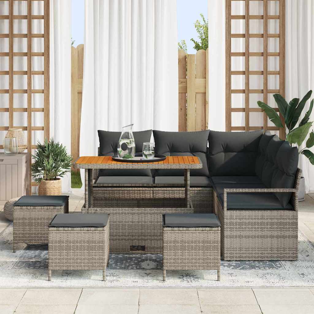 Conjunto de Sofá de Jardim 9 pcs Cinzeto Rattan Sintético