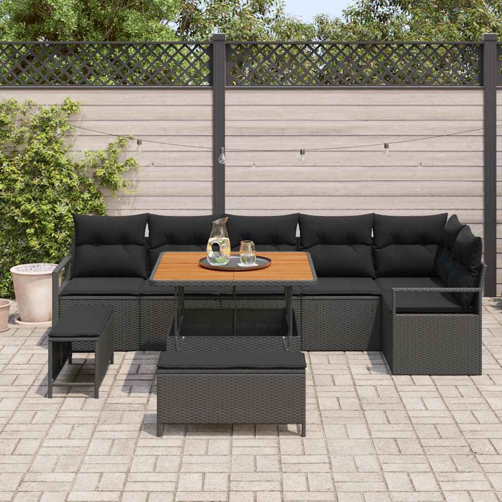 Conjunto de Sofá de Jardim 9 pcs Preto Rattan Sintético